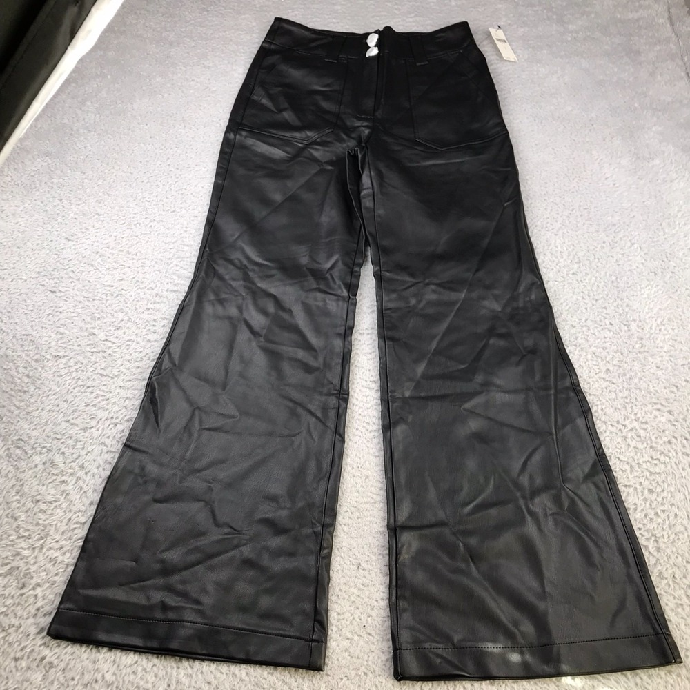 Maeve Colette Pants Womens 4 Black Faux Leather Wide Leg Anthropologie NEW NWT